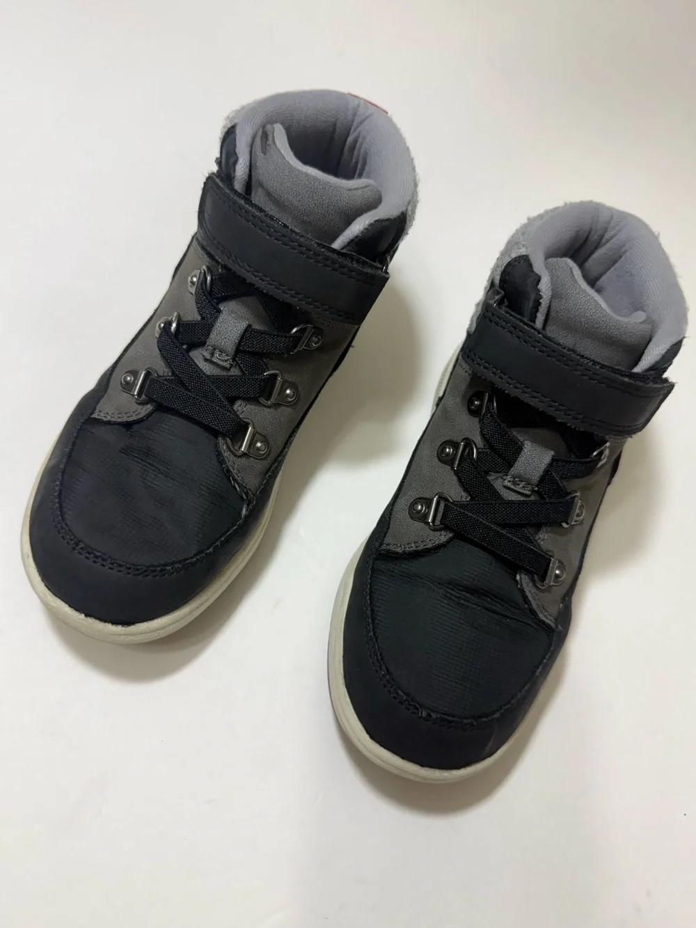 Cat & Jack Gray & Black High Top Sneakers with Hook & Loop - Boys Size 13